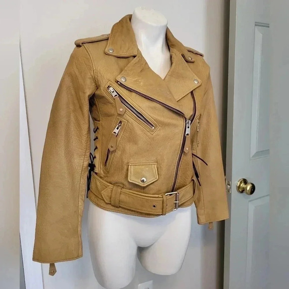 ALLSAINTS (RARE) Sarana Lace Up Moto Zip BuckleBrown Biker Leather Jacket(4)